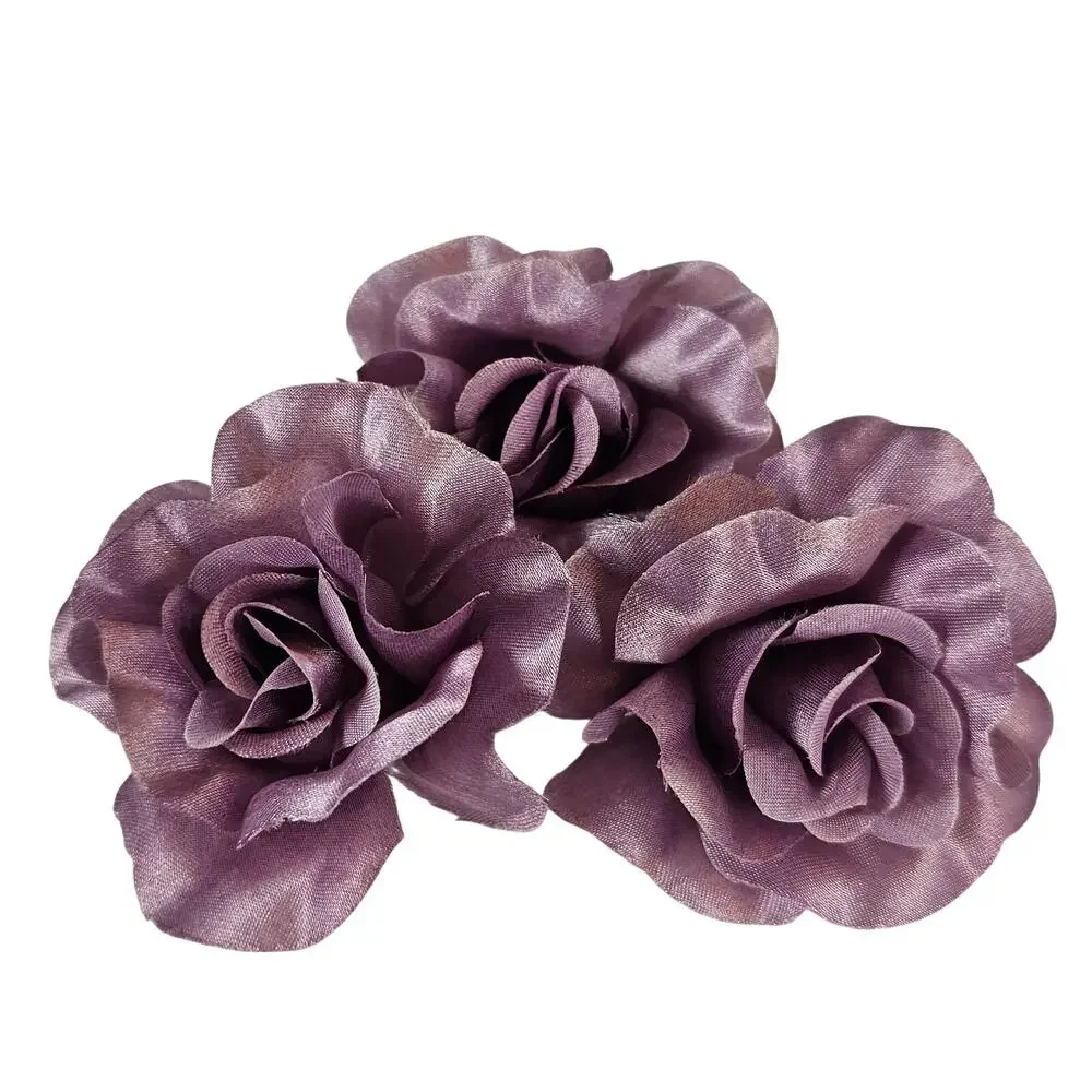100 Plum Purple Satin Rose Heads Stemless Wedding Floral Craft DIY 2.5in